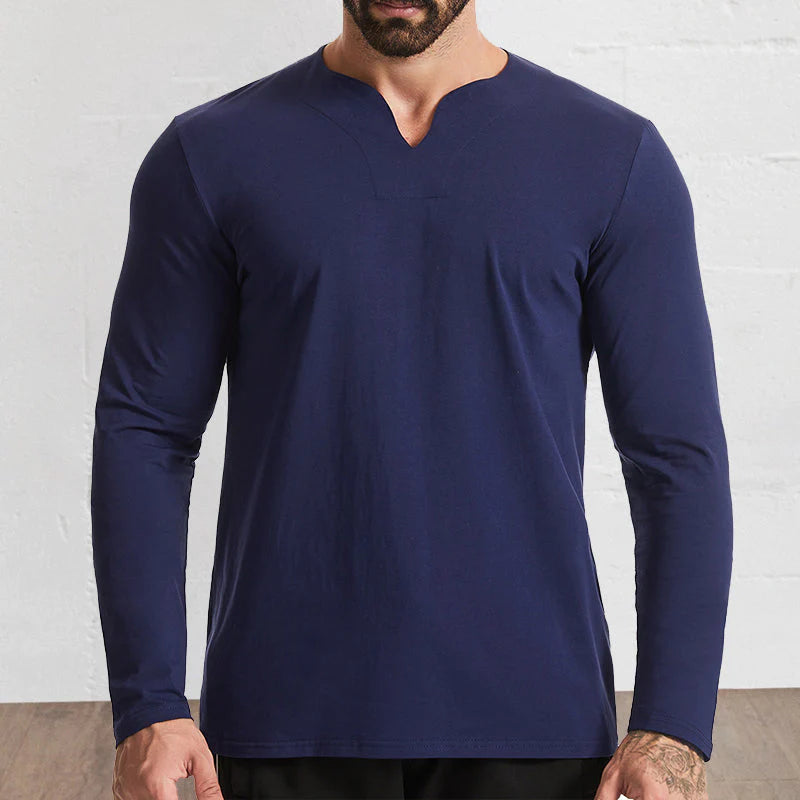 Men's V-Neck Cotton Long Sleeve Shirt