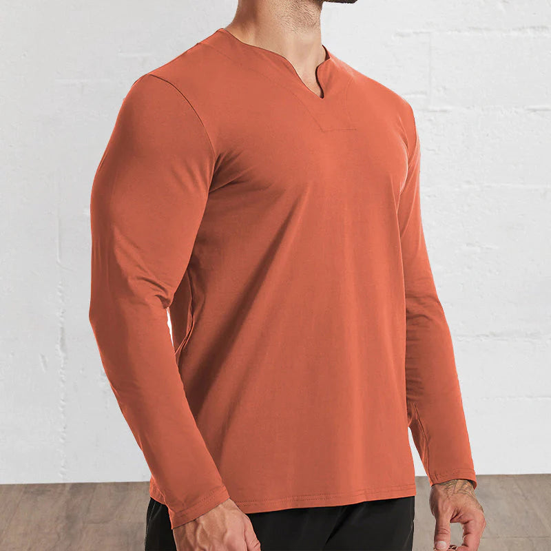 Men's V-Neck Cotton Long Sleeve Shirt