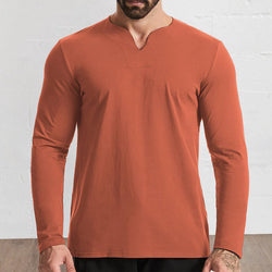 Men's V-Neck Cotton Long Sleeve Shirt