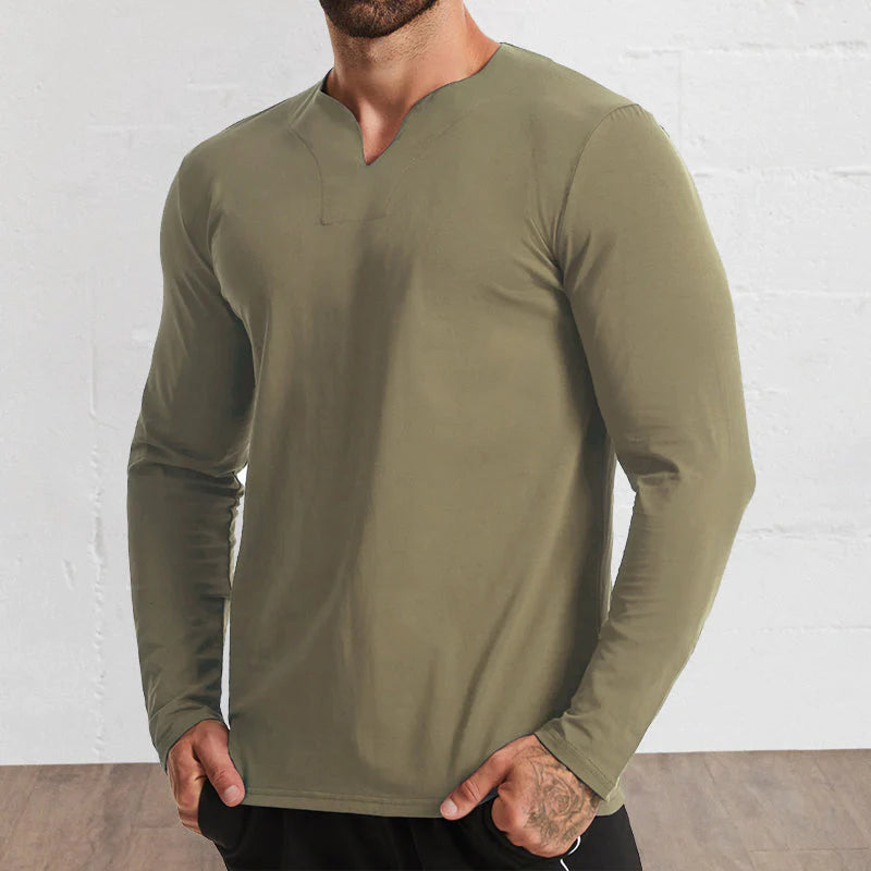 Men's V-Neck Cotton Long Sleeve Shirt