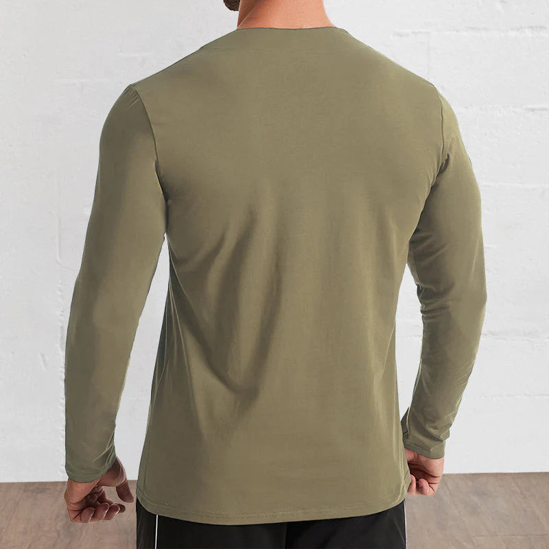 Men's V-Neck Cotton Long Sleeve Shirt