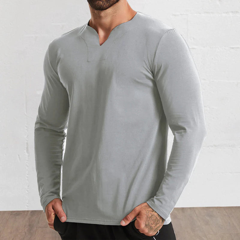 Men's V-Neck Cotton Long Sleeve Shirt