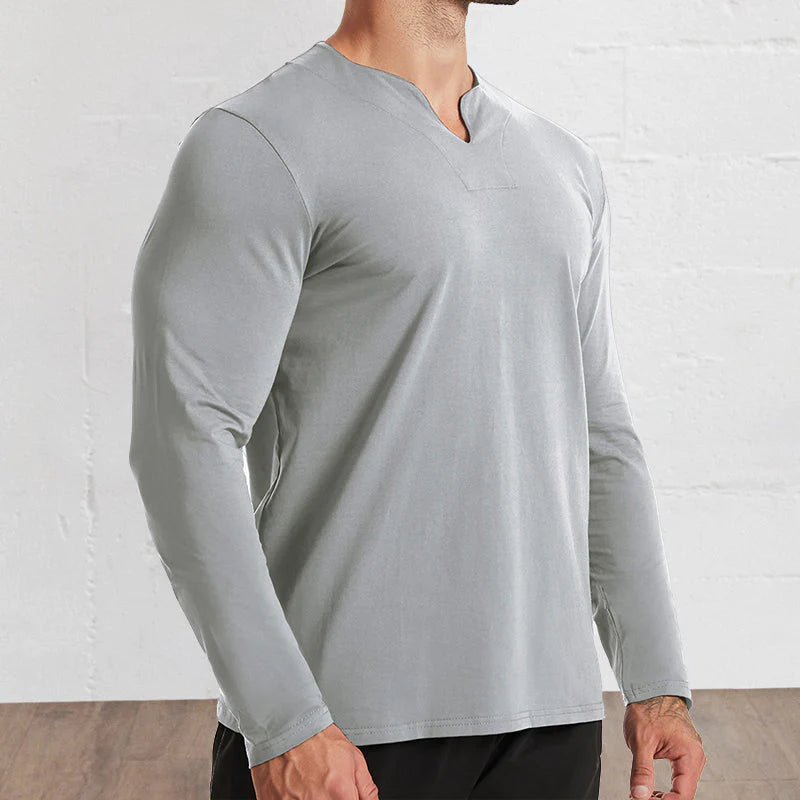 Men's V-Neck Cotton Long Sleeve Shirt