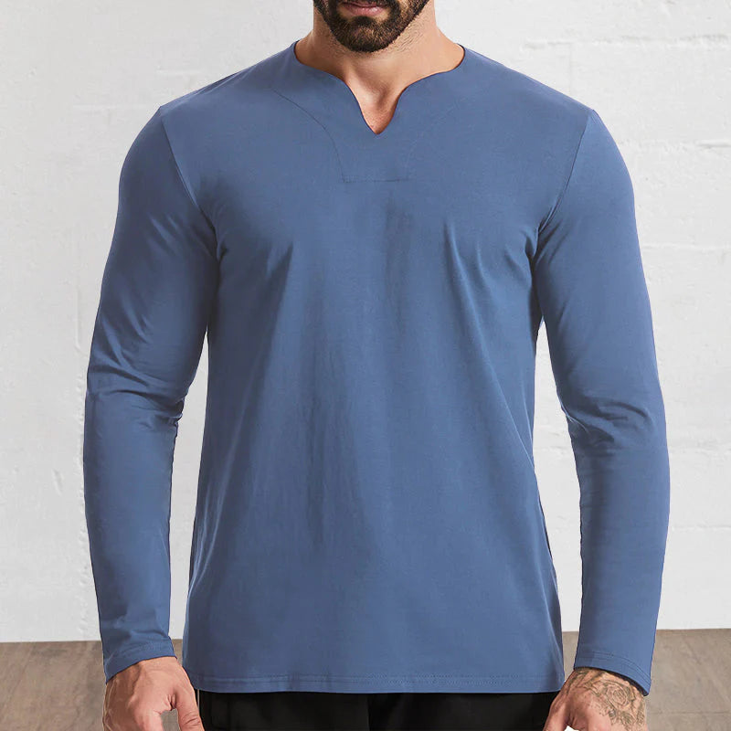 Men's V-Neck Cotton Long Sleeve Shirt