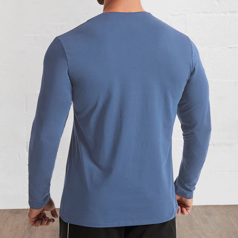 Men's V-Neck Cotton Long Sleeve Shirt