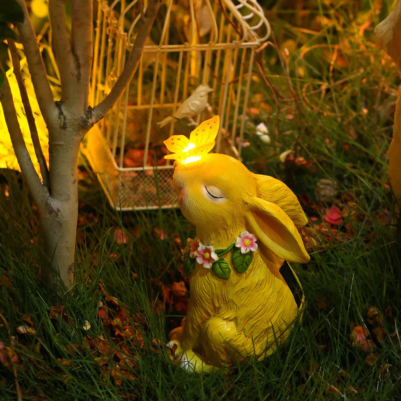 Easter Solar Powered LED Rabbit Play With Butterfly Outdoor Decor Garden Light