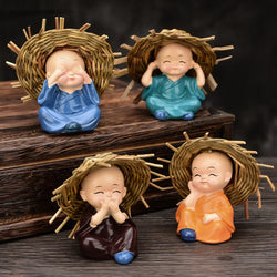 Polyresin Baby Hat Monk Buddha Idols (4pcs)