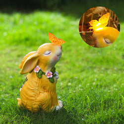 Easter Solar Powered LED Rabbit Play With Butterfly Outdoor Decor Garden Light