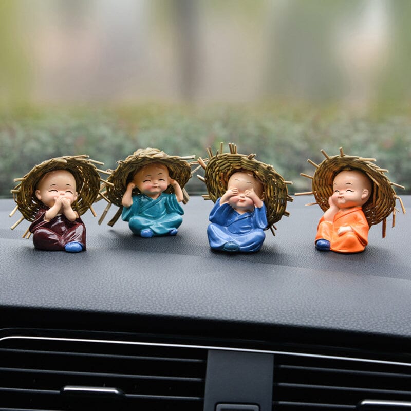 Polyresin Baby Hat Monk Buddha Idols (4pcs)