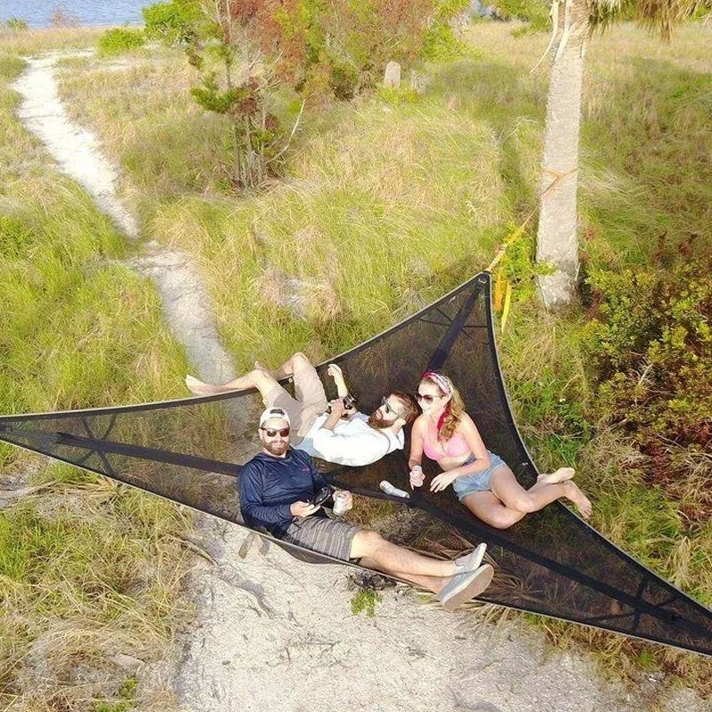 Portable 3 Point Multi-Person Triangle Hammock for Outdoor Camping, Backyard