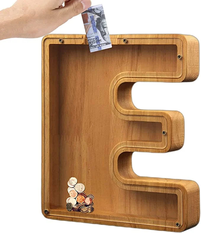 Alphabet A-Z Letter Wooden Piggy Bank Coin Box for Kids Adult Gift