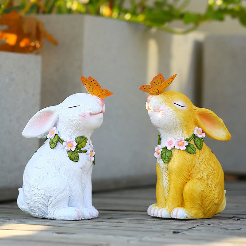 Easter Solar Powered LED Rabbit Play With Butterfly Outdoor Decor Garden Light