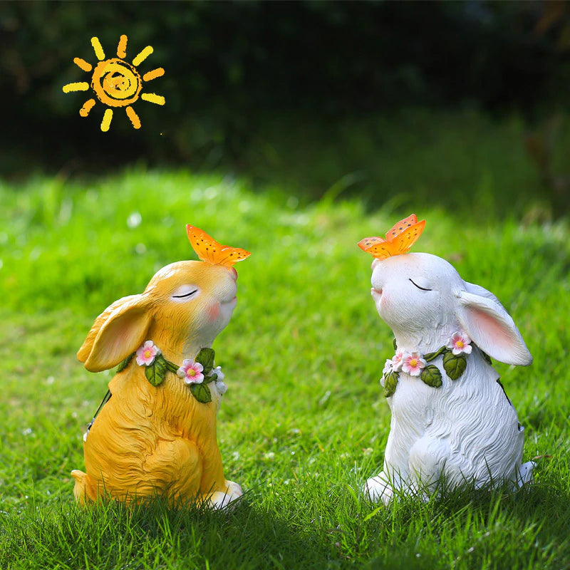 Easter Solar Powered LED Rabbit Play With Butterfly Outdoor Decor Garden Light