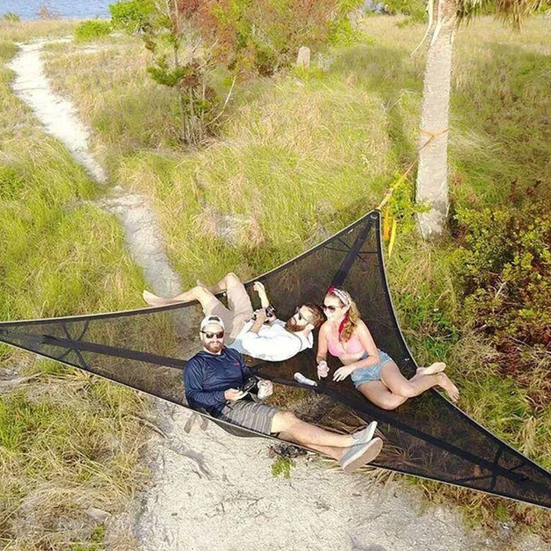 Portable 3 Point Multi-Person Triangle Hammock for Outdoor Camping, Backyard