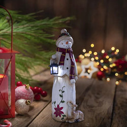 Woodland Snowman with Solar Lantern