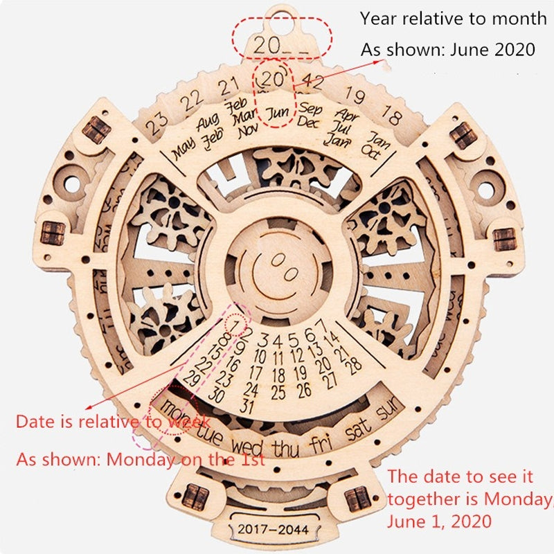 Wooden Gechanical Gear Perpetual Calendar Model Kits