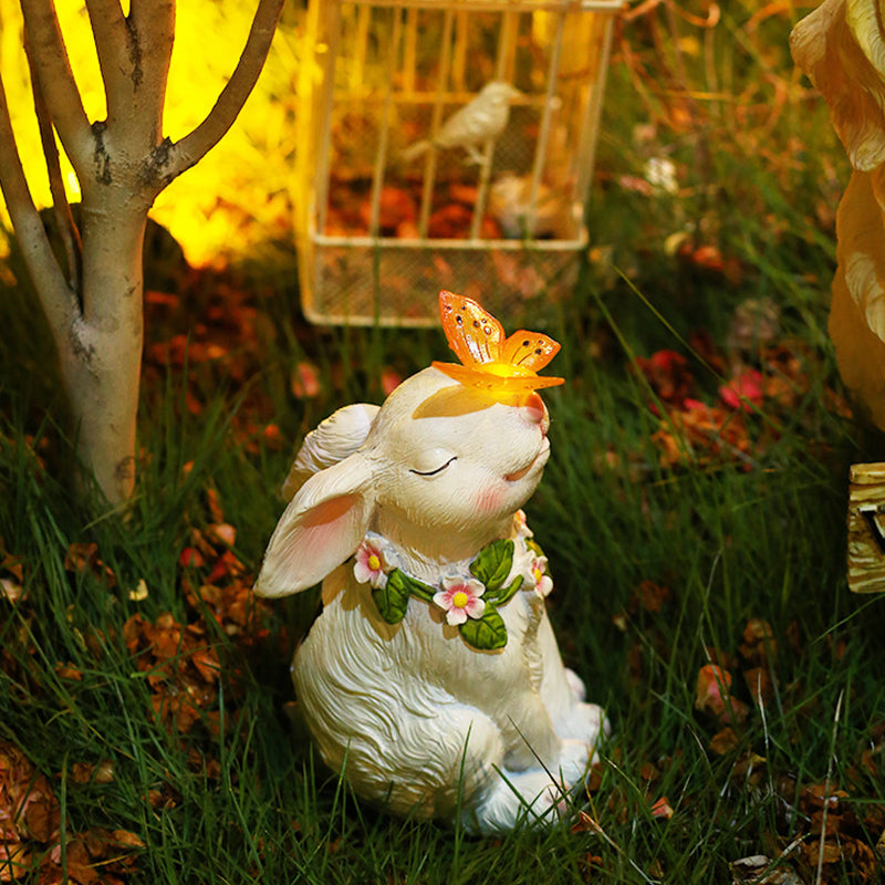 Easter Solar Powered LED Rabbit Play With Butterfly Outdoor Decor Garden Light