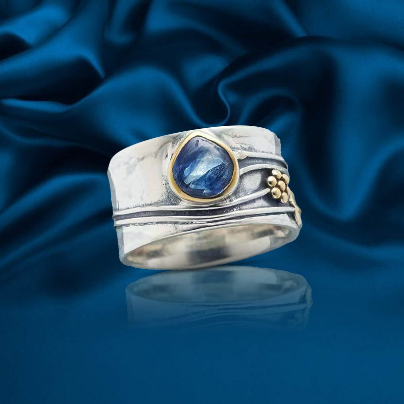 Silver Aquamarine Leaf Ring