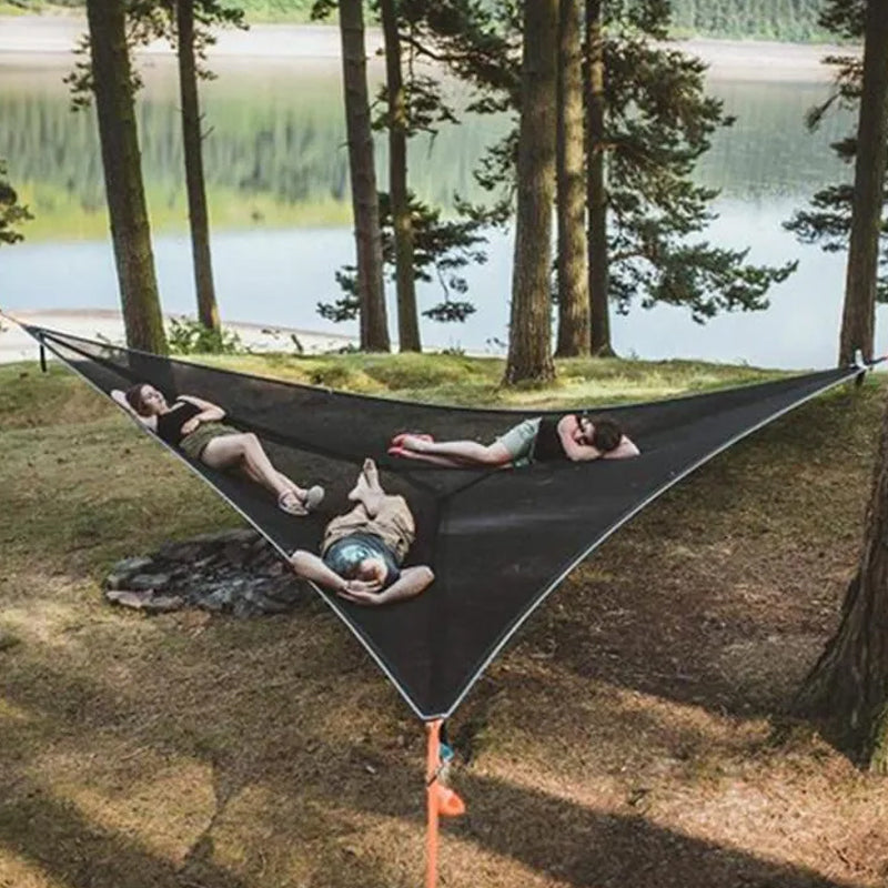 Portable 3 Point Multi-Person Triangle Hammock for Outdoor Camping, Backyard