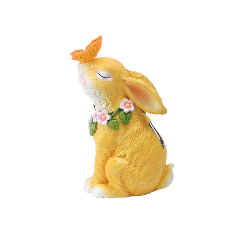 Easter Solar Powered LED Rabbit Play With Butterfly Outdoor Decor Garden Light