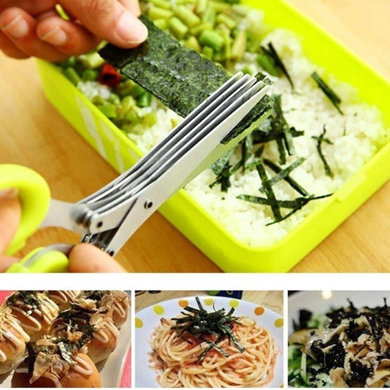 Multilayer Spring Onion Scissors 5 Blade Kitchen Salad Scissors with Safe Cover