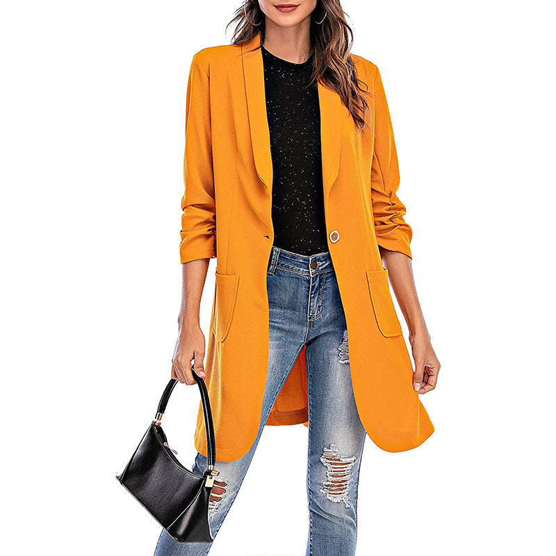 Women's Casual Slim Fit 3/4 Sleeve Long Blazer