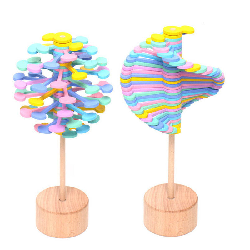 Wooden Helicone Lollipop Rotating Magic Wand Stress Relief Toy