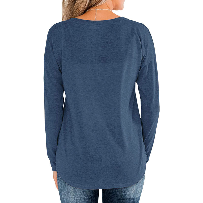 Women's Long Sleeve Pullover with Buttons Down Casual Loose T-Shirt Tops