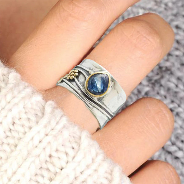 Silver Aquamarine Leaf Ring