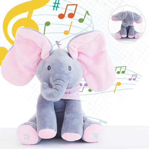 Peek-A-Boo Singing Elephant Plush Toy, Hide-and-seek Game Electric Toy