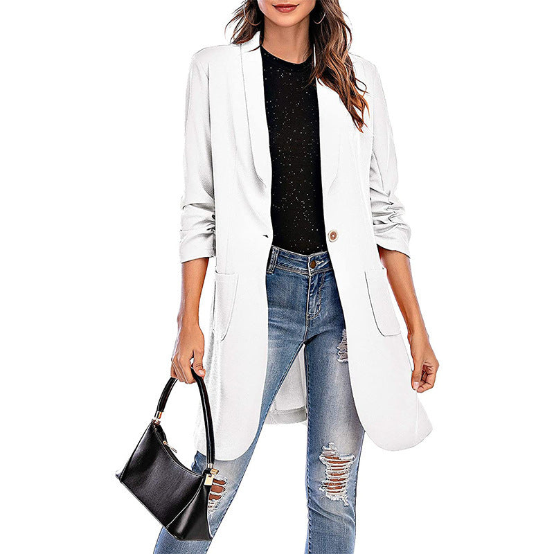 Women's Casual Slim Fit 3/4 Sleeve Long Blazer