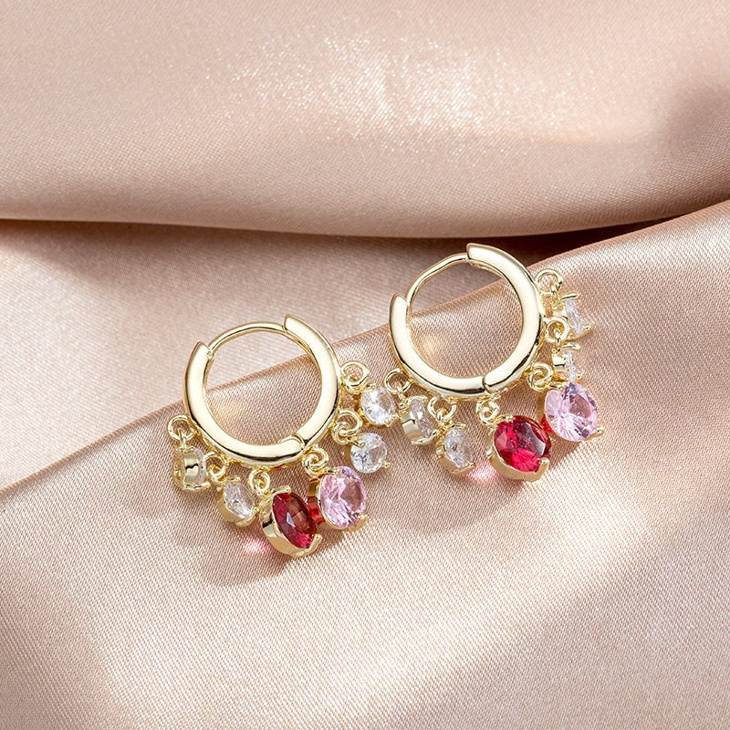 Glitter Colorful Zircon Drop Hoops Earrings