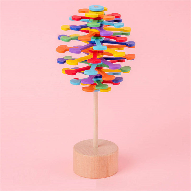 Wooden Helicone Lollipop Rotating Magic Wand Stress Relief Toy