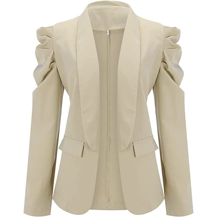 Women's Casual Lapel Blazer Puff Sleeve Open Front Work Blazer Suit