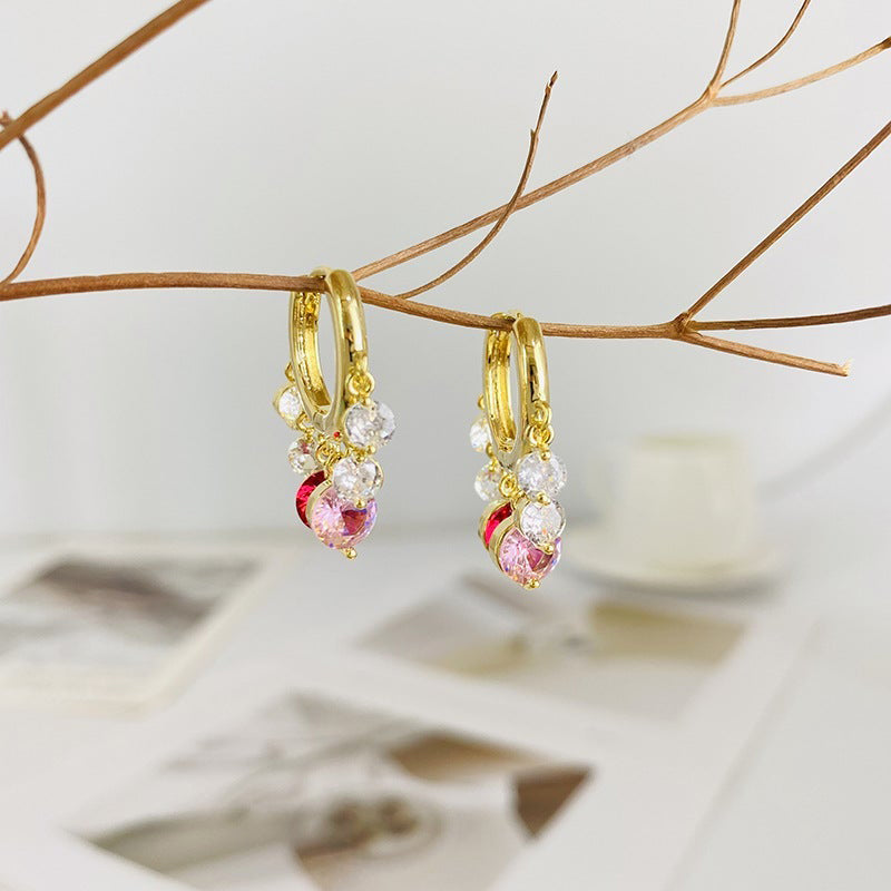 Glitter Colorful Zircon Drop Hoops Earrings