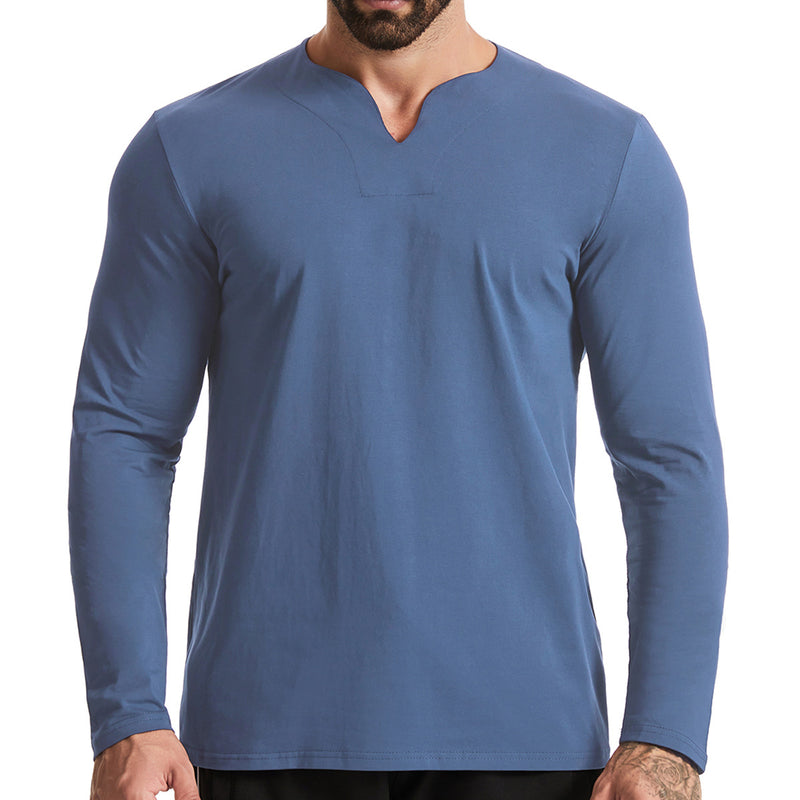 Men's V-Neck Cotton Long Sleeve Shirt