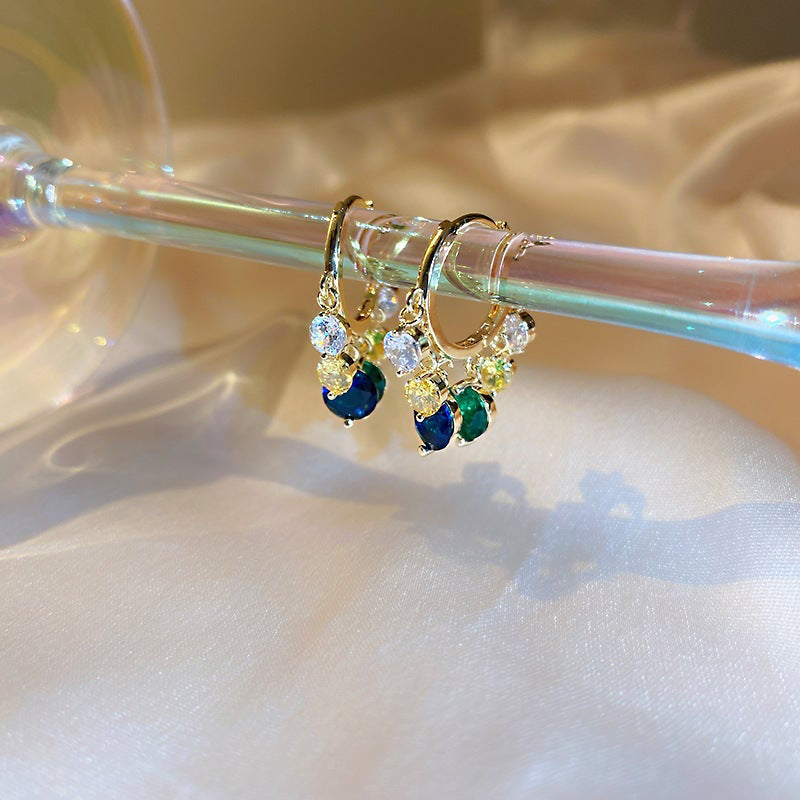 Glitter Colorful Zircon Drop Hoops Earrings