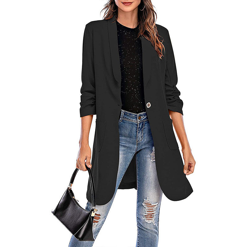 Women's Casual Slim Fit 3/4 Sleeve Long Blazer