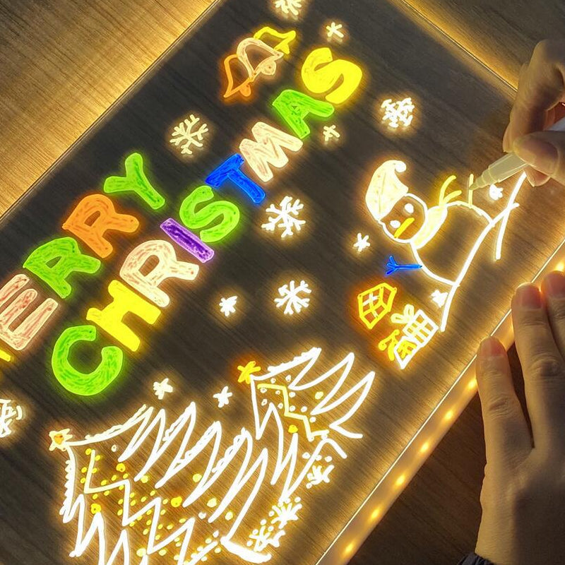 Acrylic LED Writing Message Board with Holder and 7 Colored Markers