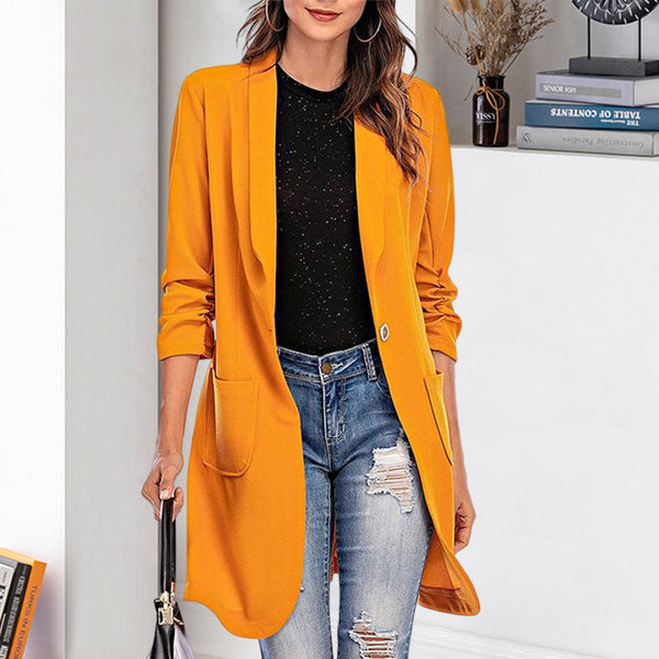 Women's Casual Slim Fit 3/4 Sleeve Long Blazer