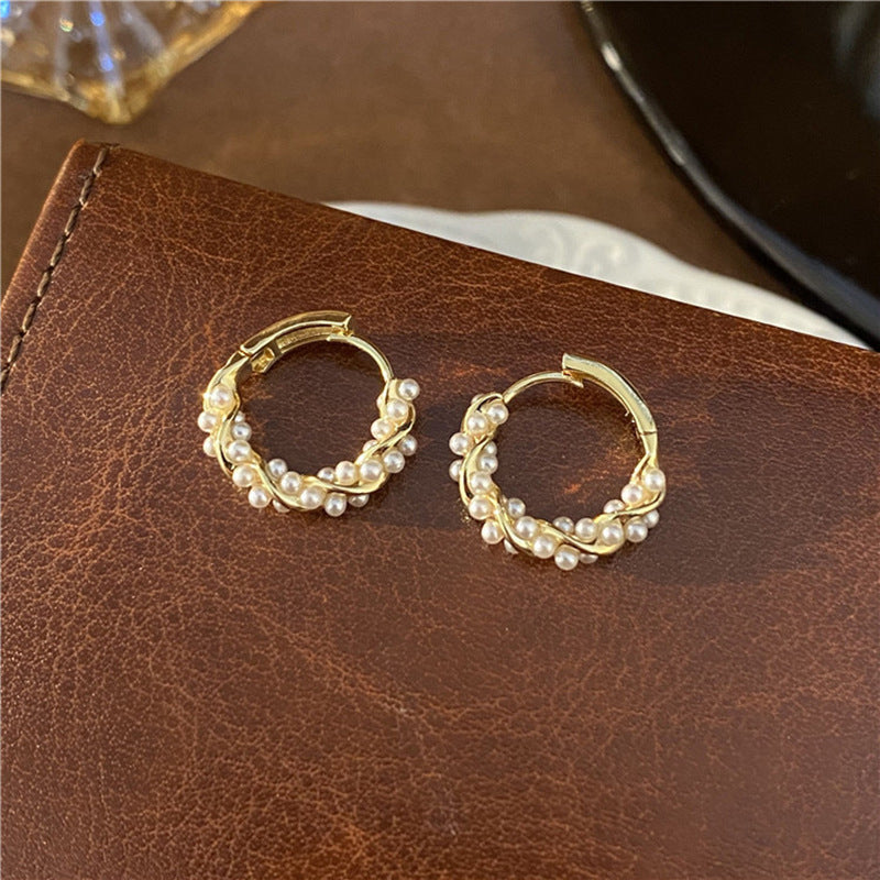 Minimalist Delicate Twisted Pearl Hoop Earrings