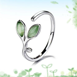 Spring in the Air Green Leaf 925 Sterling Silver Open Ring