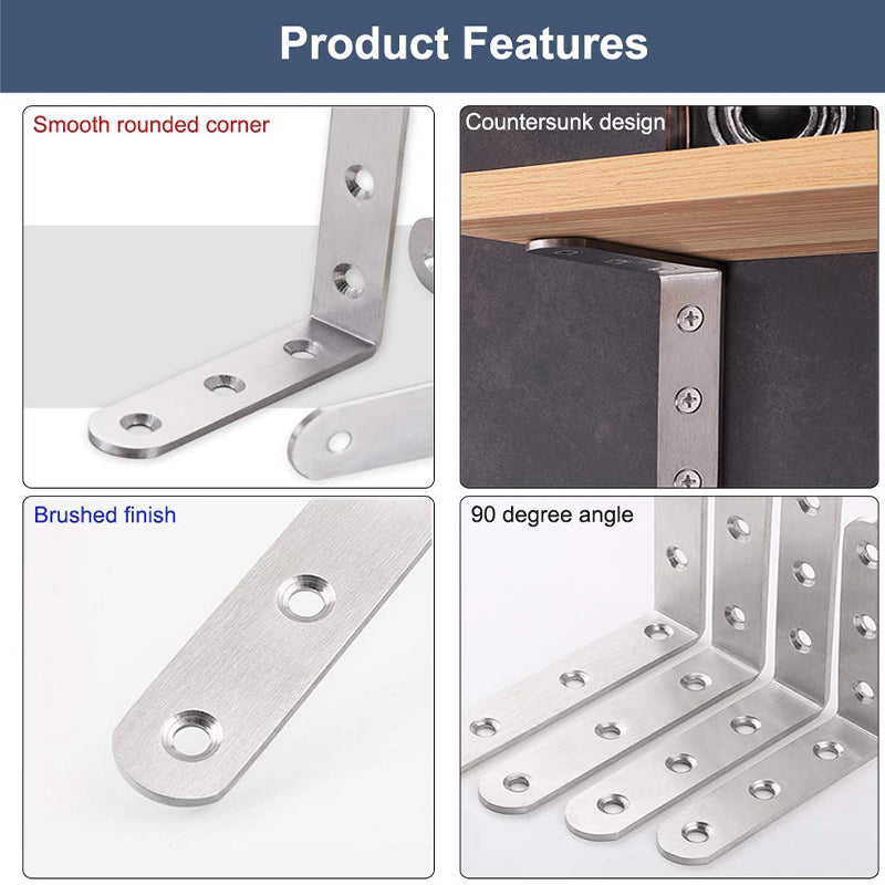 Stainless Steel Flat Plate Corner Brace Bracket(6 pcs)