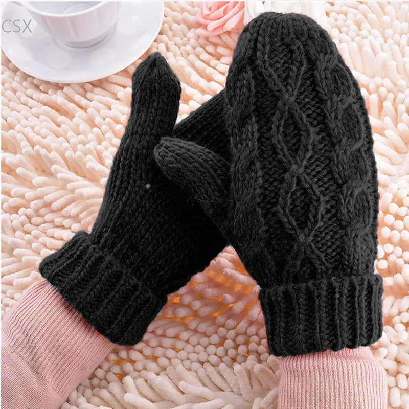 Diamond-shaped Finger-covered Woolen Gloves