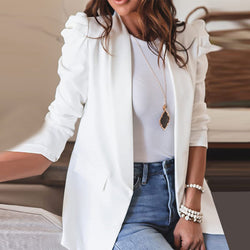 Women's Casual Lapel Blazer Puff Sleeve Open Front Work Blazer Suit