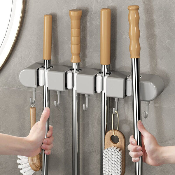 Multifunctional Mop Broom Holder with Hook Wall Mounted Mop Storage Rack