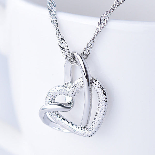 Double Heart Pendant Necklace Frosted