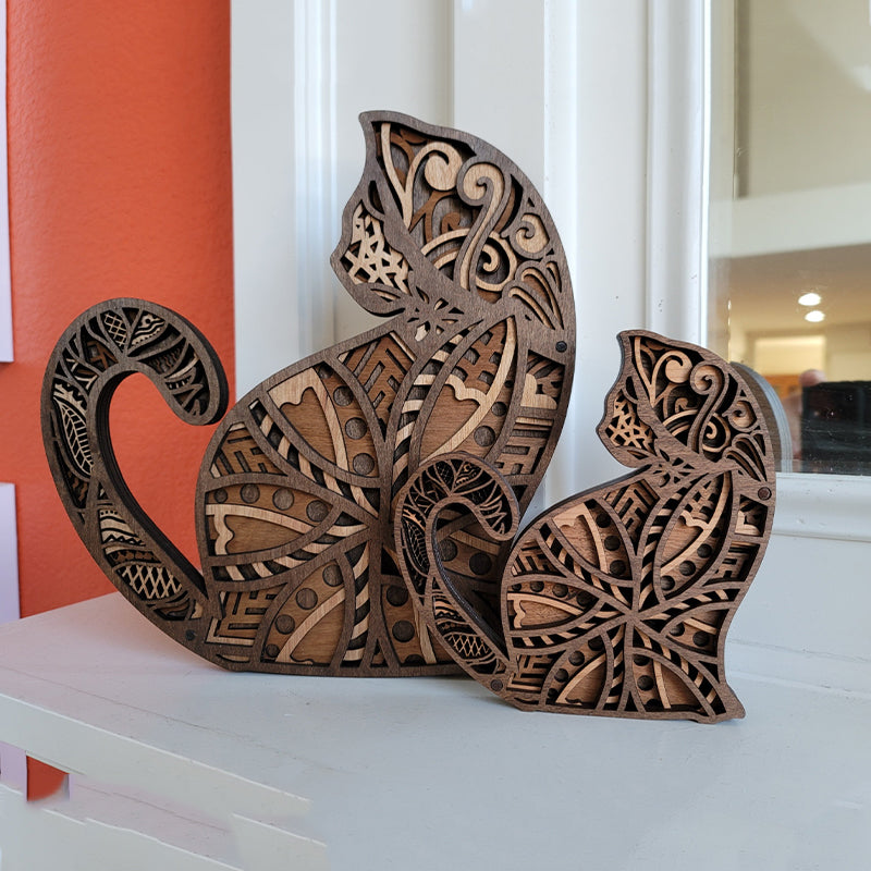 Hollow Cat Wooden Ornament