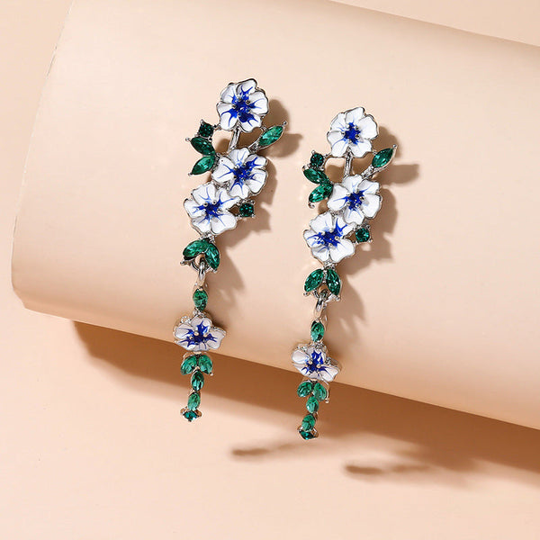 Blue Flower Chain Earrings