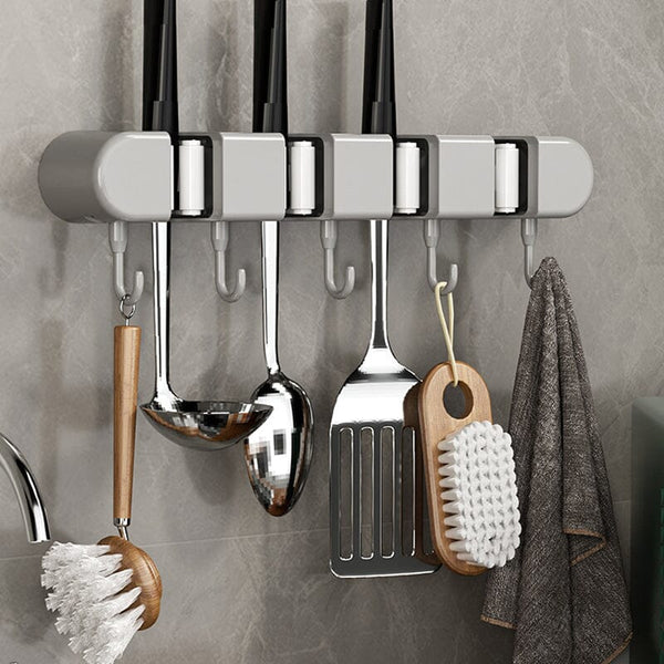 Multifunctional Mop Broom Holder with Hook Wall Mounted Mop Storage Rack